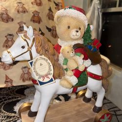 Wellesley Manor Christmas Collection Large Santa Teddy Bear on Rocking Horse