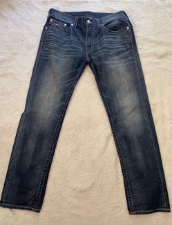 True Religion Men’s Skinny Jeans Size 36 Dark Wash Red Stitch Flap Pocket