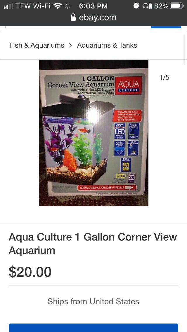 AQUA 1 Gallon Corner View Fish Aquarium