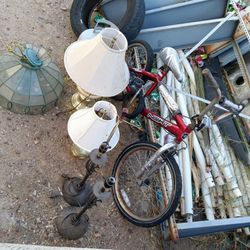 Misc..Tire..Bike..Propane Tank..Lamps..Stainless Sink. Metal Shelf's.. Lrg. Metal canopy $50 (Poles, Connectors,Bases,Etc.) (No Canopy) .Make Offers! 