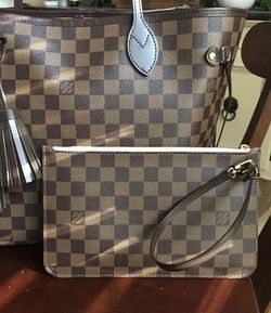 Louis Vuitton Damier Ebene Neverfull mm Pouch Only with Rose Ballerine Interior