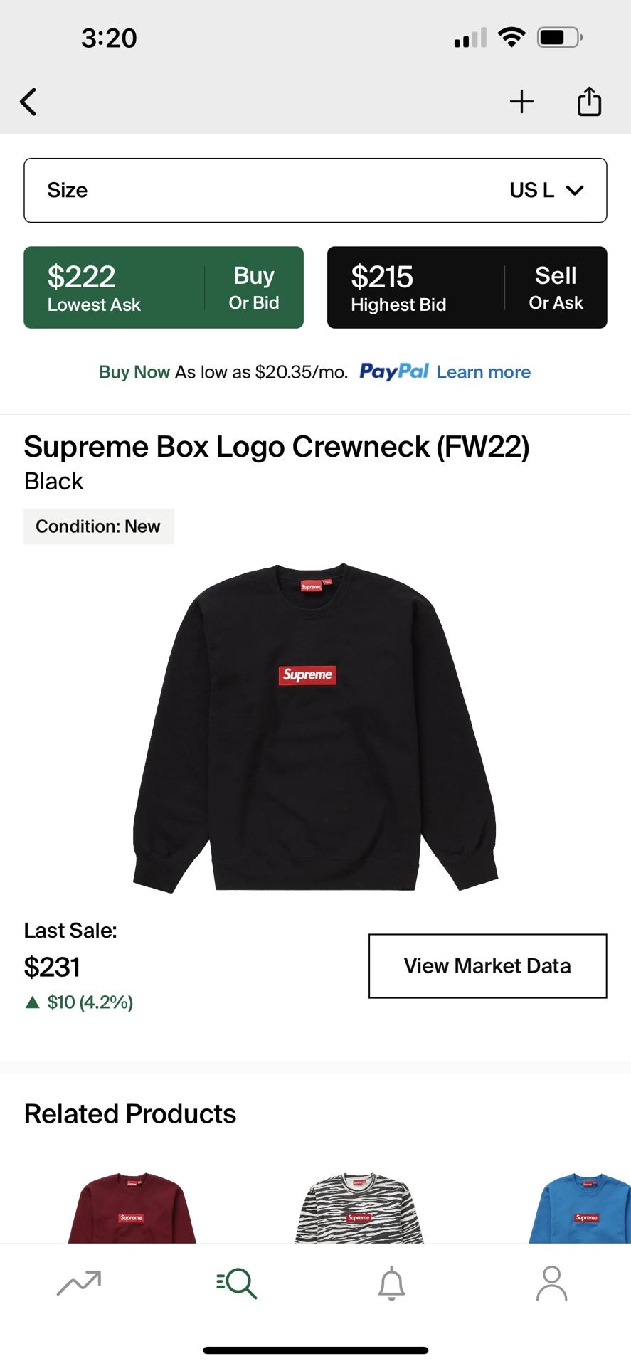 Supreme Box Logo Crewneck Large New.$225 Firm ๐