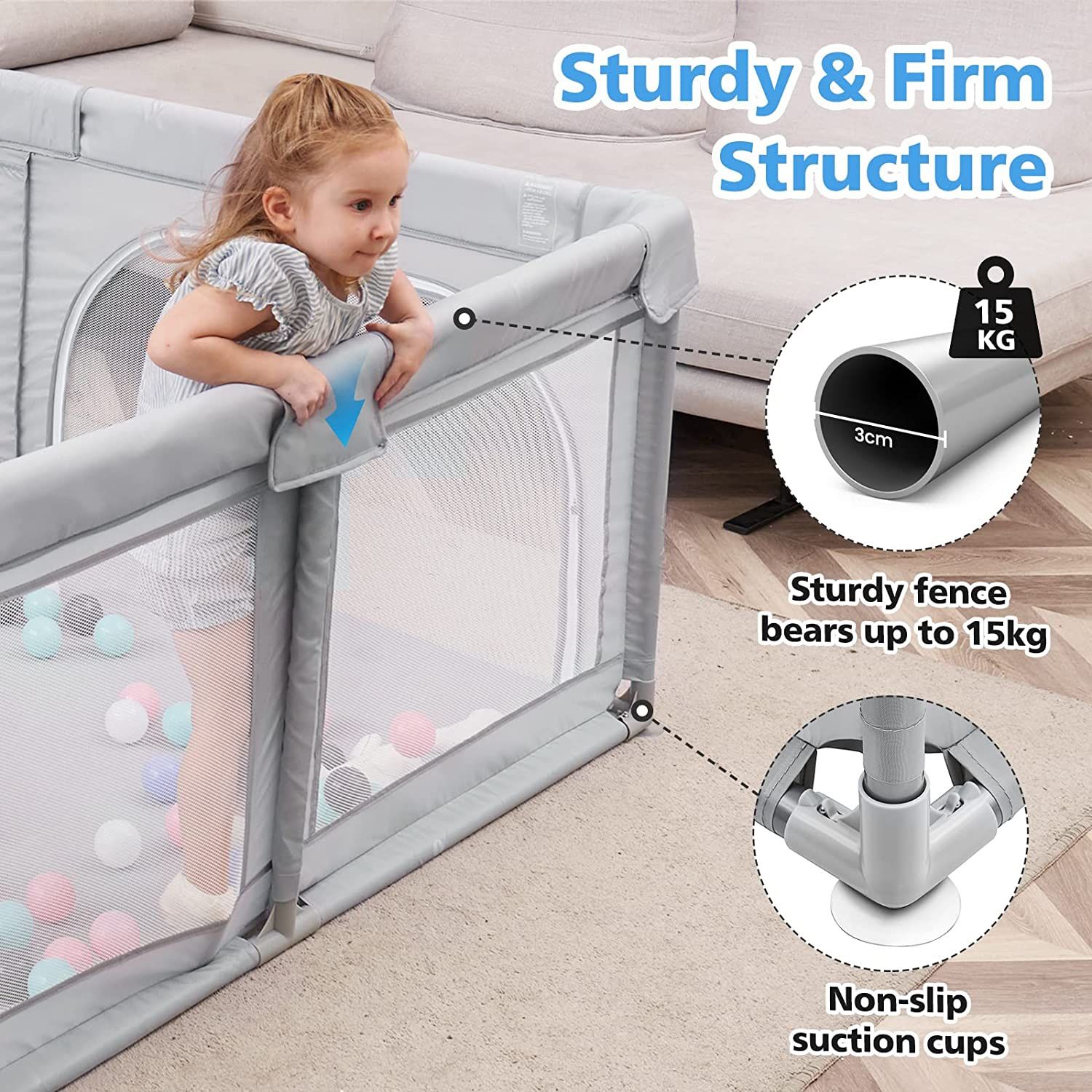 Dripex Baby Playpen, Large Baby Playards with Zipper Gates, Kids Play Pen, Safe No Gaps, See