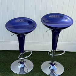 Blue Chrome swivel bar stools (set of 2)