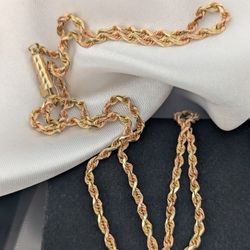 💛✨14K Two-Tone Yellow& Rose Gold Rope Necklace 5.63g.|18"|2.5mm✨💛
