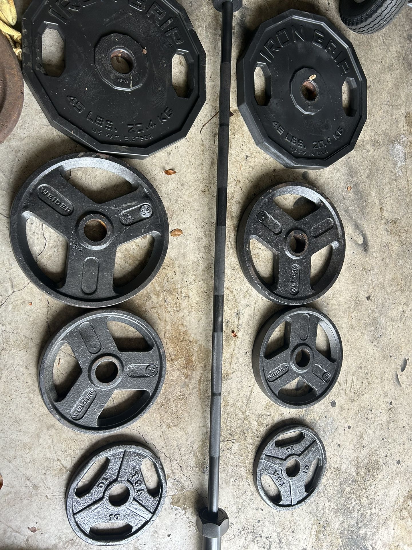 Commercial 45lbs Bar With 230lbs Of Olympic Plates Home Gym Complete Set