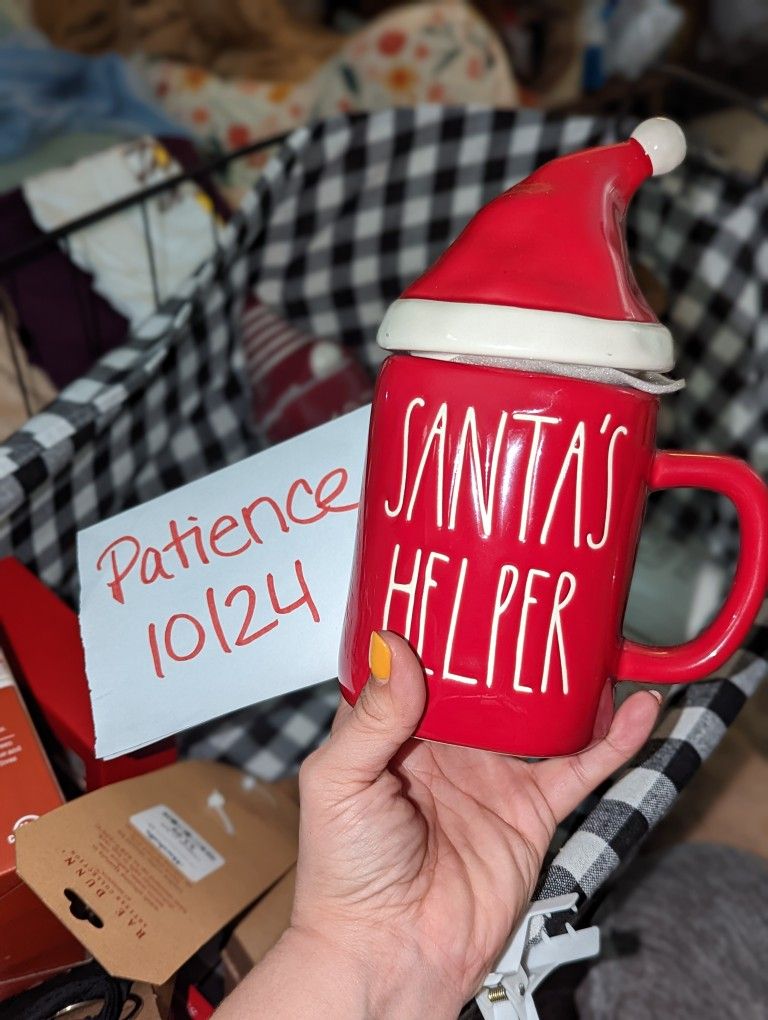Rae Dunn Red Santa's Helper Mug And Hat Topper