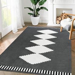 Qeetex Large Area Rug Shag Rug Non-Slip Geometric Rug Non Slip Soft Rug Thick Comfy Rug Farmhouse，8*10 $80  Large Area Rug Shag Rug Non-Slip Geometric