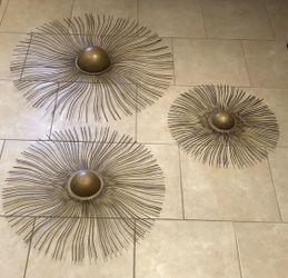 3 MCM Brass Brutalist Sunburst Starburst Wall Hanging Modern Sculpture Lg 38”