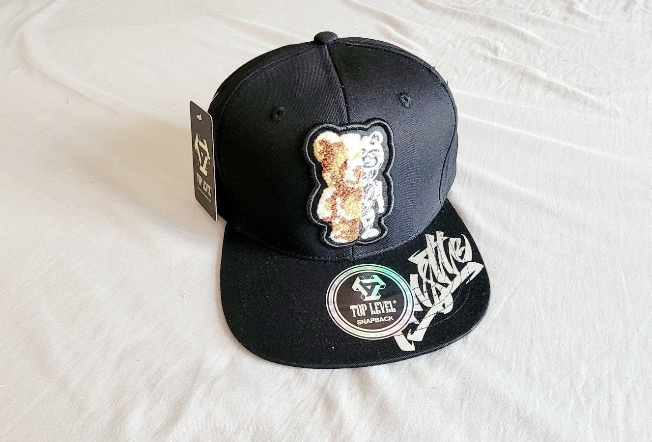 Top Level Hustle Teddy Bear Snapback Hat - Black