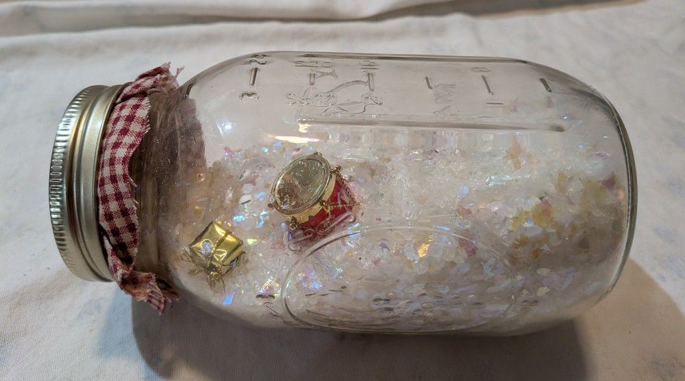 Homemade Snow Globe Or Winter Theme Decorative Jar.