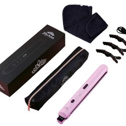 2-in-1 Cordless Hair Straightener & Curler | Ceramic Portable Flat Iron, Dual Voltage 9000 mAh Battery | Best for Less Frizz, Shinier & Smoother Hair 