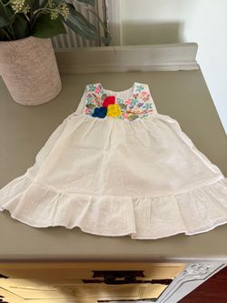 Girls' White Embroidered Floral Sundress