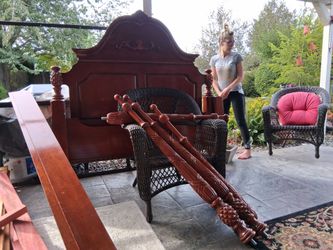 Cherry Wood Carved Bed Frame with Posts