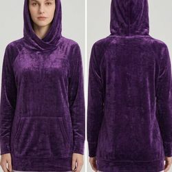 Purple woman Velvet hoodie with kangaroo pocket