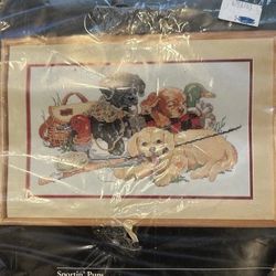 Bucilla SPORTING PUPS Stamped Cross Stitch Kit 41343 NEW!