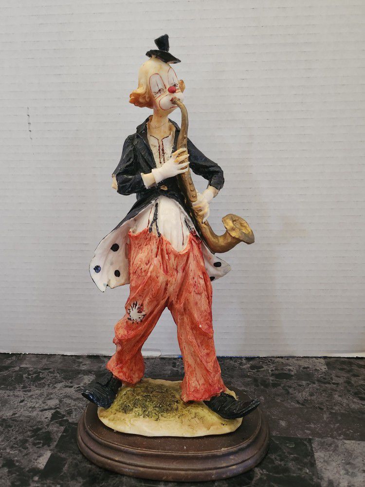 Vintage 12” Hobo Clown Playing Saxophone figure figurine statue