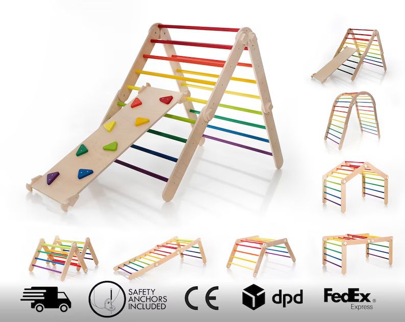 Rainbow color transformable Montessori climbing triangle