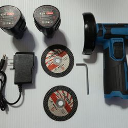 Cordless Angle Grinder, Quiet 100-240V 12V 19500rpm High Speed 2600mAh With 2 Batteries, brand new