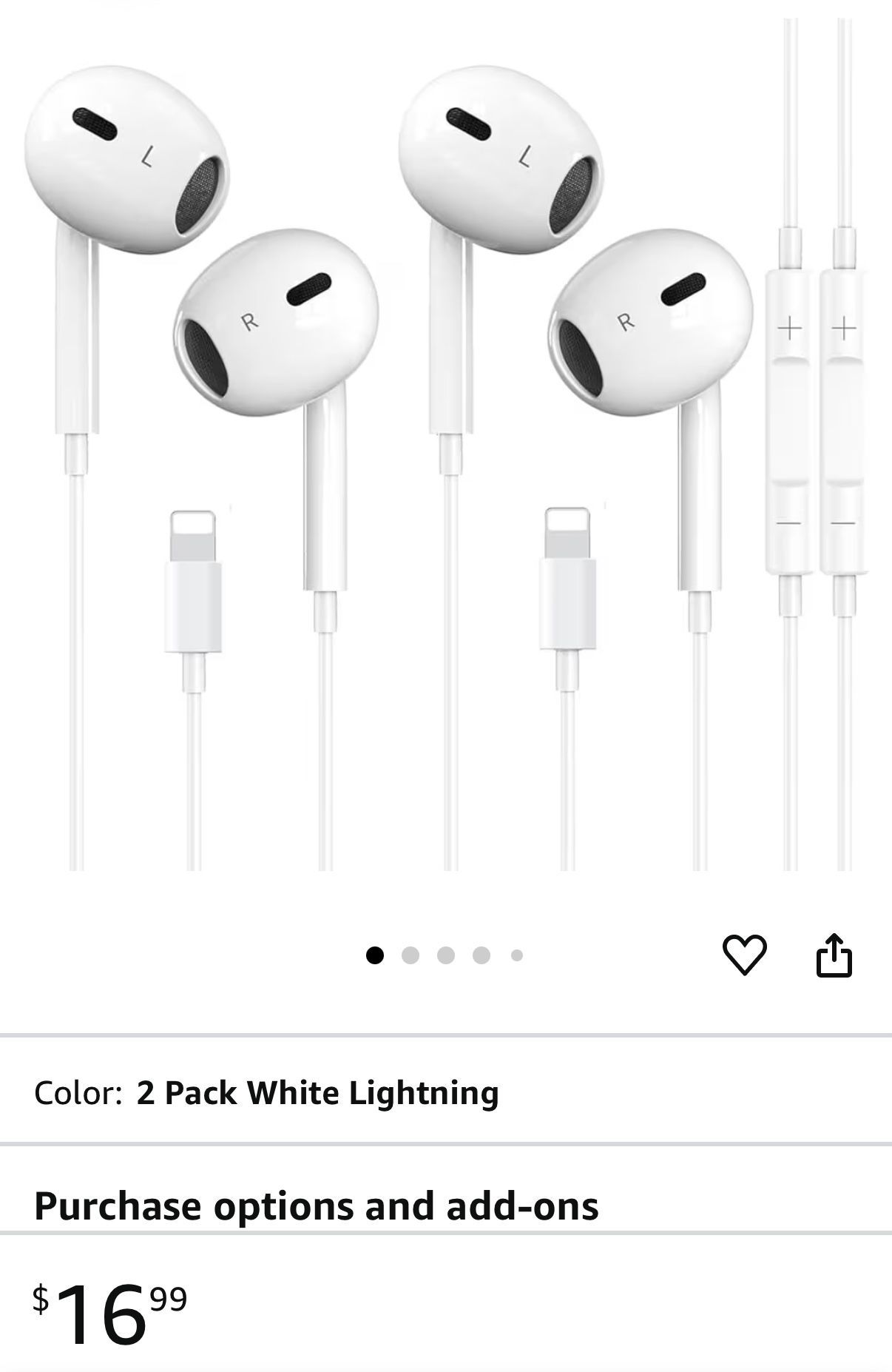 2 Packs Wired Headphones for iPhone Earbuds Built-in Microphone & Volume Control Nosie Reduction