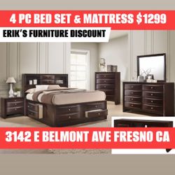 BED NIGHSTAND DRESSER MIRROR MATTRESS