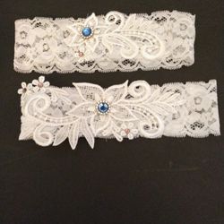 Two New Rhinestone And Lace Wedding Garters