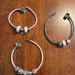 Three Pandora Leather Bracelets 