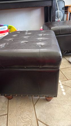 2 Dark Brown Tufted Leather Storage Ottoman one $40. or 2 for $65