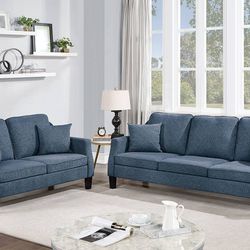 Brand New Blue Modern Style Sofa & Loveseat 