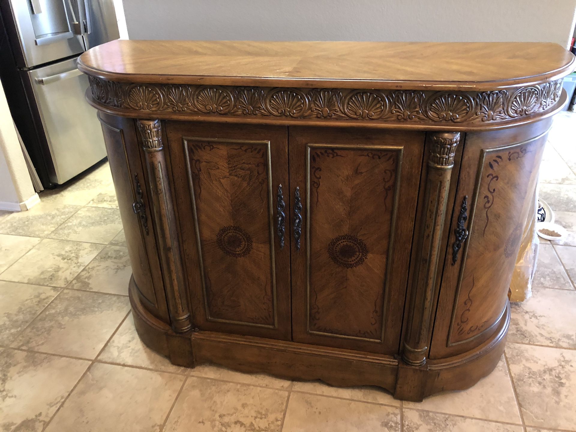 Curved buffet/cabinet for dining room room or living room.