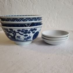 Vintage Japanese Porcelain Rice And Soup Bowls  Sets Of 3 With Mikado Sm Plates 3