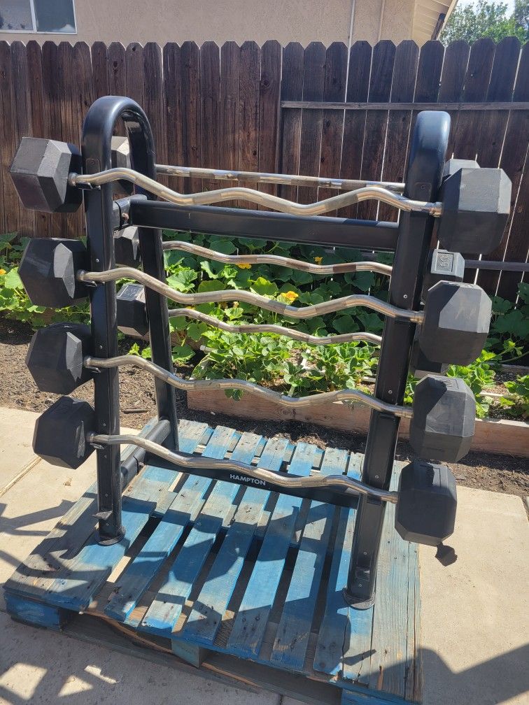 Hampton Fixed Curl Barbell Weight Set And Rack