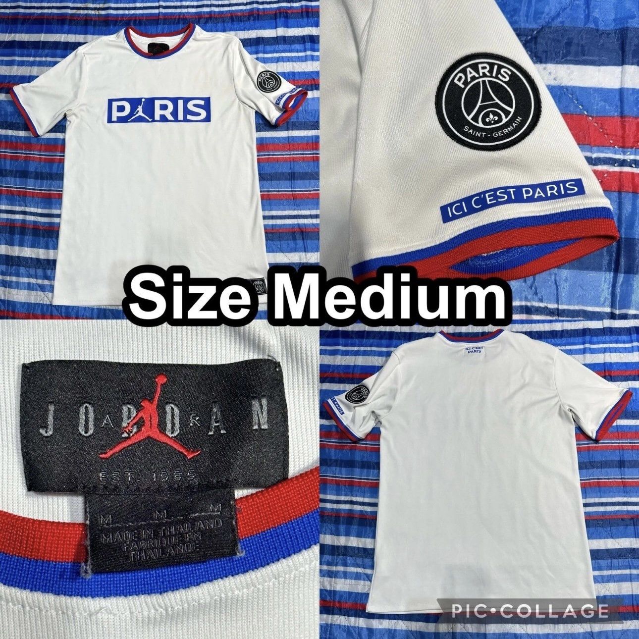 Paris Saint Germain PSG Soccer White Jersey Air Jordan Jumpman Men’s Size Medium
