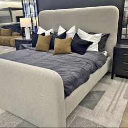BEIGE bed - ALSO AVAILABLE in WHITE - TALL HEADBOARD 