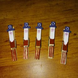 Set Of 5 Handpainted Uncle Sam Clothespin 