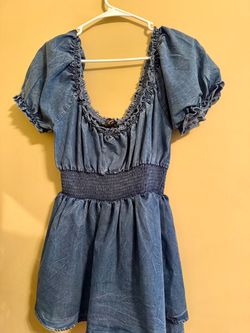 Blue Denim Mini Dress with Smocked Waist