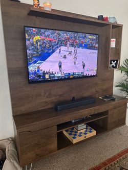 Modern Contemporary TV Stand & Entertainment Center Set up with TV