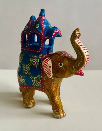 Colorful Hand Painted Elephant Figurine Decor