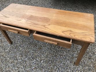 Solid Oak Double School Desk W/ 2 Chairs