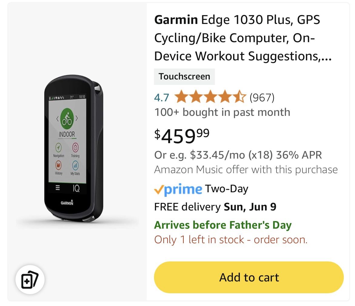 Garmin Edge 1030 Plus, GPS Cycling/Bike Computer- black Used - Like New