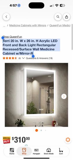 New in box Queenfun Terri 20 in. W x 26 in. H Acrylic LED Front and Back Light Rectangular Recessed/Surface Wall Medicine Cabinet w/Mirror-R, MCDL2026
