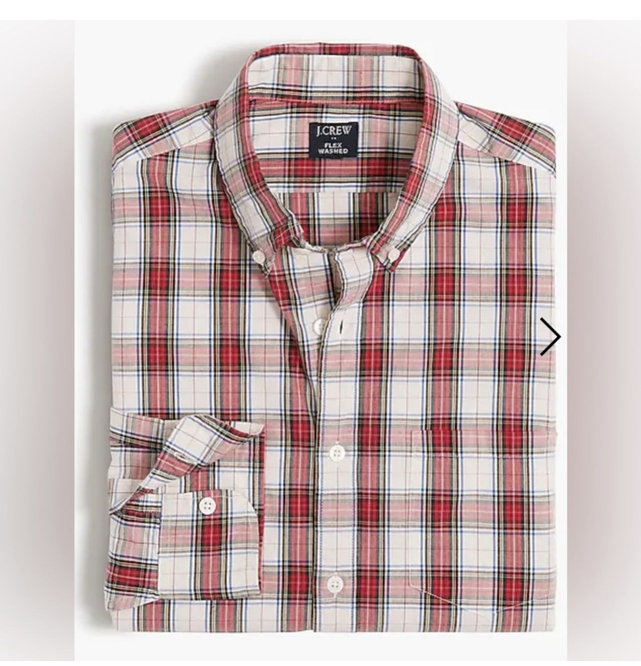 NWT J.Crew Tartan Slim Untucked-Fit Flex Casual Shirt - Ivory Festival Red BB708