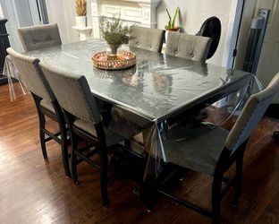 Dinner table and server living room leather section living room