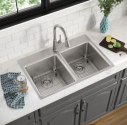 ELKEY Greenwood Drop-in or undermount 33-in x 22-in Stainless Double bowl 18 Gauge Kitchen Sink #520