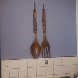 Antique Wooden Spoon And Fork 