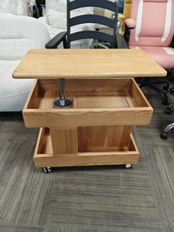 100% Solid Wood Lift Top End Table with Swivel Top, Sofa Couch Table with Wheels, Small Bedside Table for Living Room, Recliner and Small Places(Natur