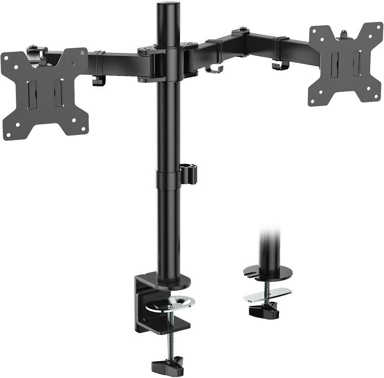 New WALI Dual Monitor Desk Mount, Monitor Stand for 2 Monitors Up to 27inch, Dual Monitor Mount Max 22lbs for Home, Office, School (M002), Black