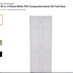 FREE: 28in By 80in 6 Panel White PVC Composite Interior Bifold Door