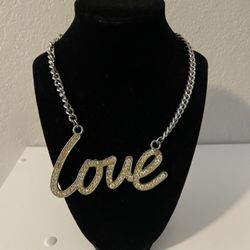 Women’s Silver Fashion Jewelry Love Necklace, 21” Love 3.75”x 2”