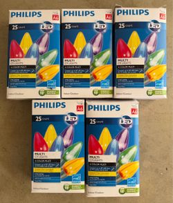 5 SETS Philips 25-Count LED Multicolor C9 Christmas Lights( lighted Length: 24 ft)